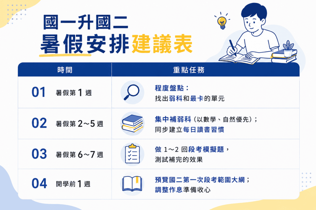 國一升國二暑假學習計畫簡易建議表